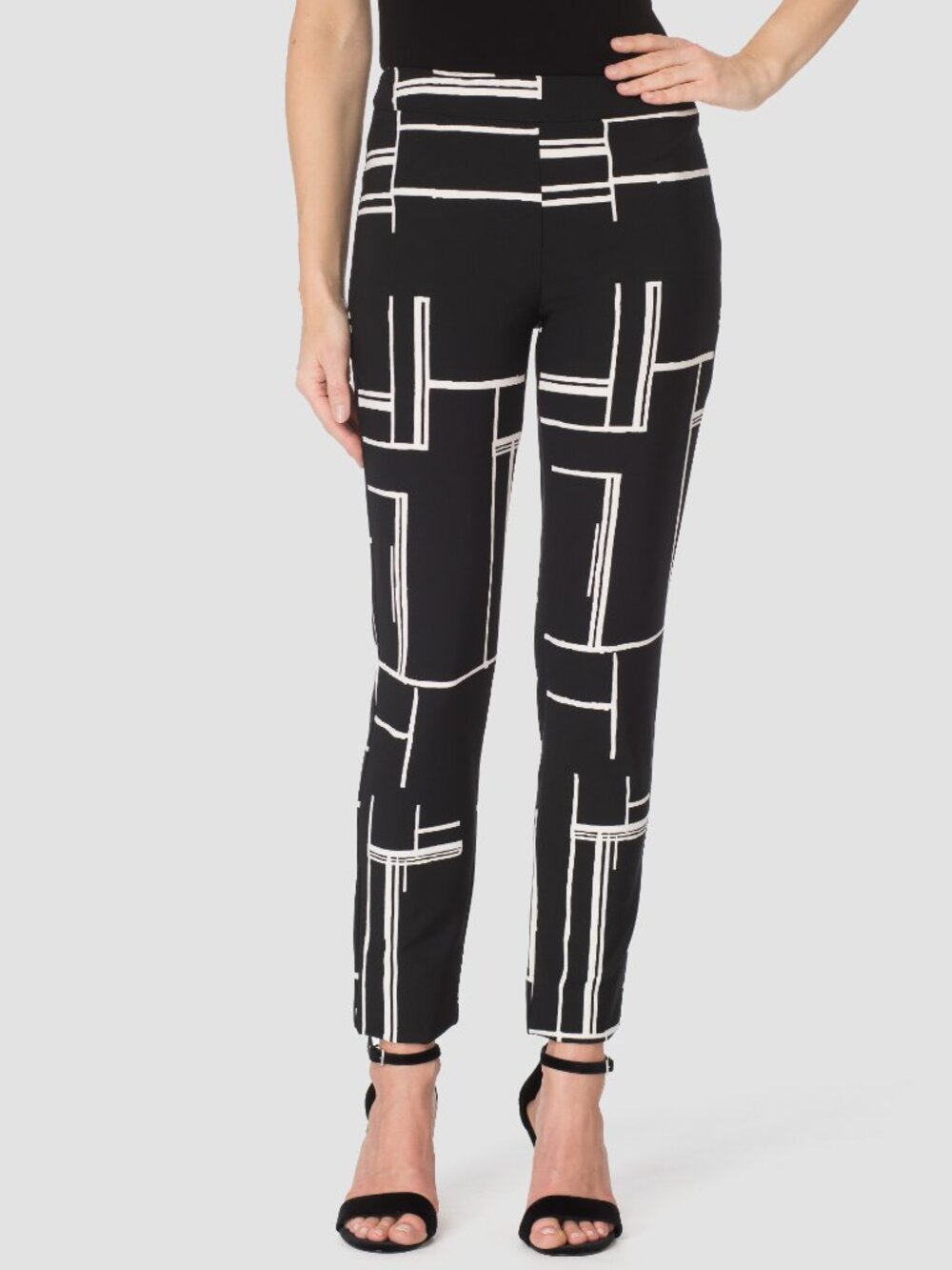 NWT JOSEPH RIBKOFF Geometric Outline Slim Pant Black/Okru Size 4